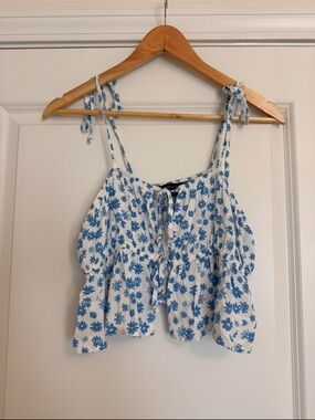 Kendall & Kylie PacSun Blue Floral Tie Front Crop Top XS